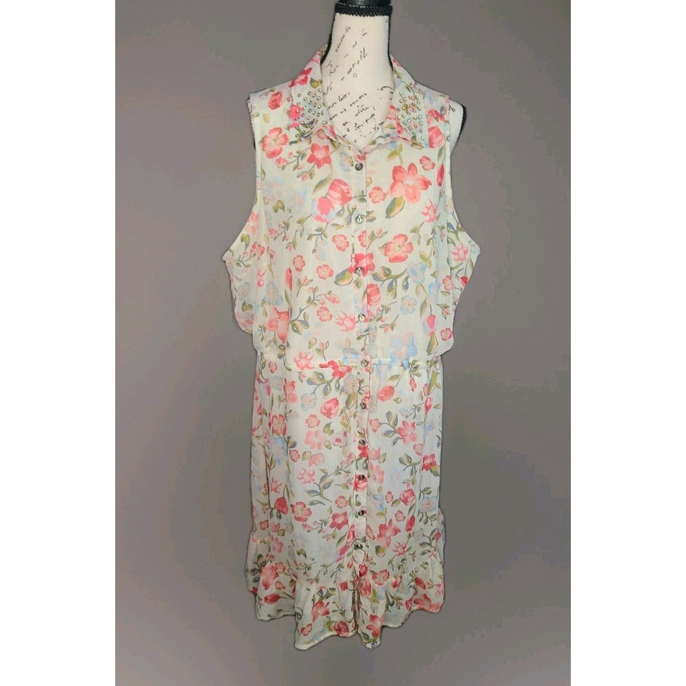 American Rag Cie 1X Floral Button Front Dress Rhinestone Collar Boho Cottagecore